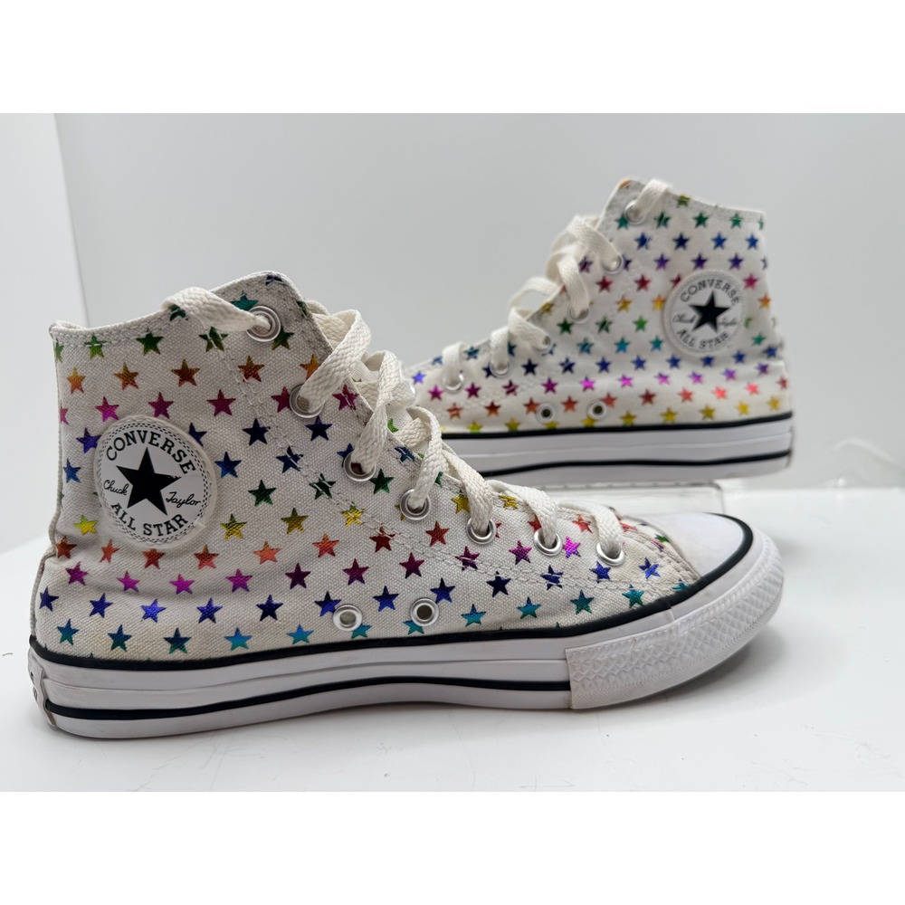 Converse Chuck Taylor All Star Rainbow Star High Top Juniors Size 5 White Canvas